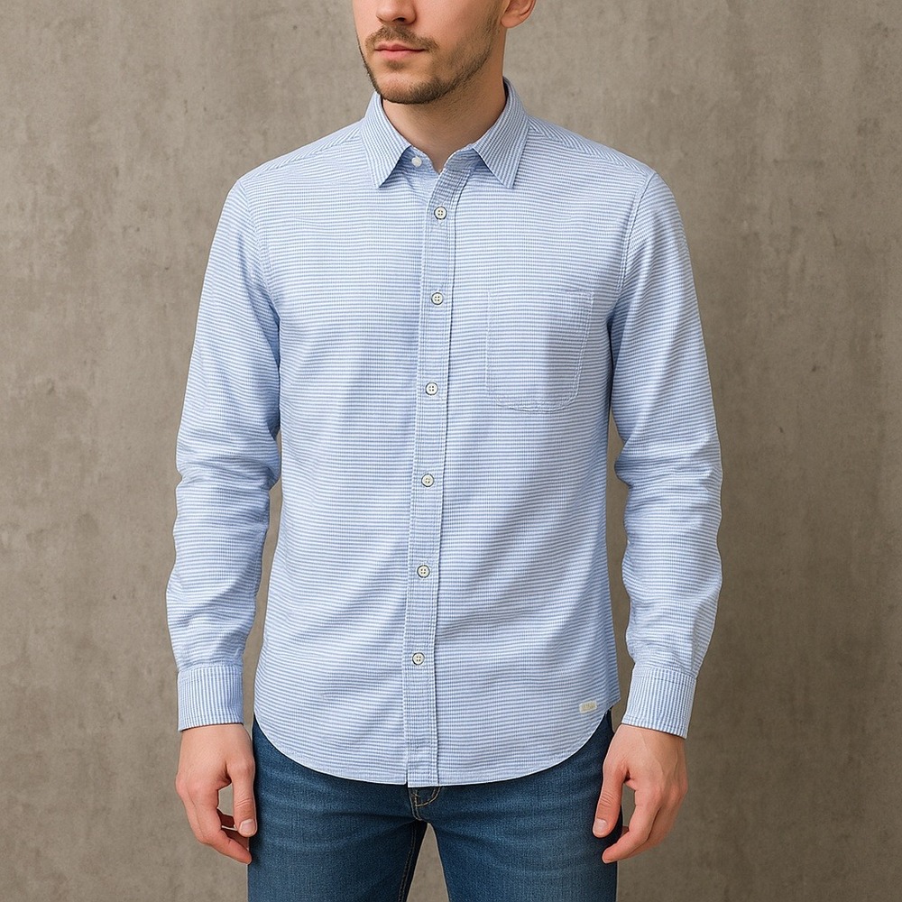 G-Star RAW Landoh Clean Shirt Men M Blue White Striped Button Up Casual L/S